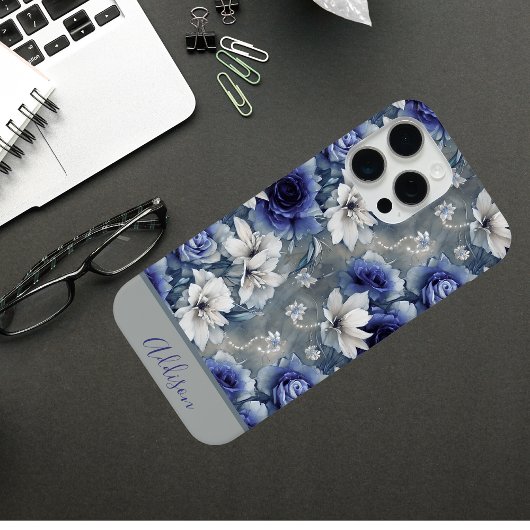  Rozen en lelies | Blauw en wit Case-Mate iPhone Case