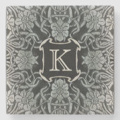 Rozen en lelies in zwart monogram Stenen Onderzetter (Voorkant)