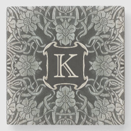 Rozen en lelies in zwart monogram Stenen Onderzetter