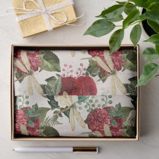 Rozen en libellen (Design 11) Tissuepapier (Geschenk)