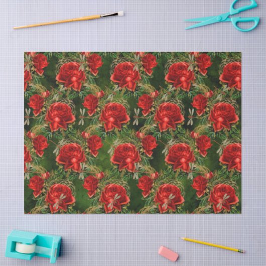 Rozen en libellen (Design 12) Tissuepapier (Craft)