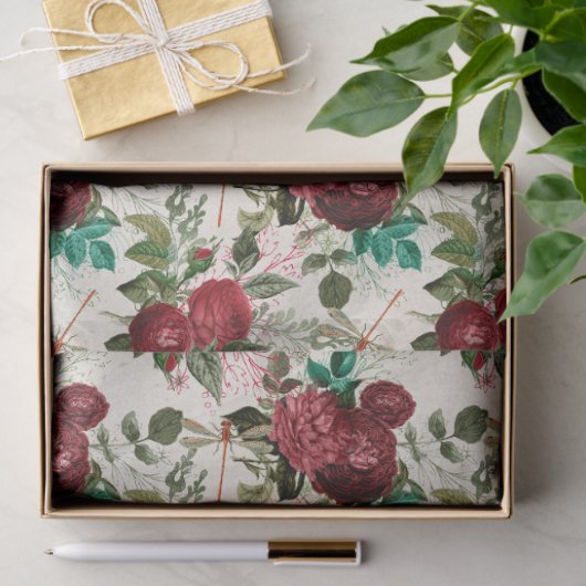 Rozen en libellen (Design 14) Tissuepapier (Geschenk)