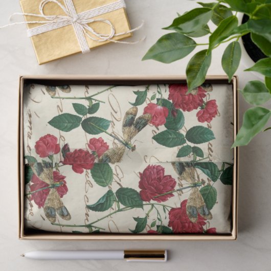 Rozen en libellen (Design 18) Tissuepapier (Geschenk)