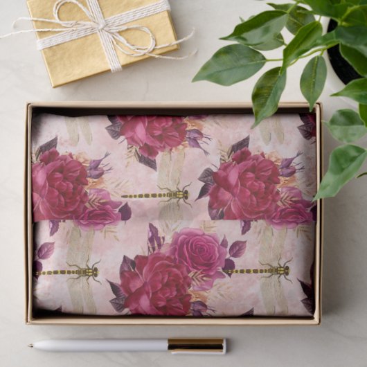 Rozen en libellen (Design 3) Tissuepapier (Geschenk)