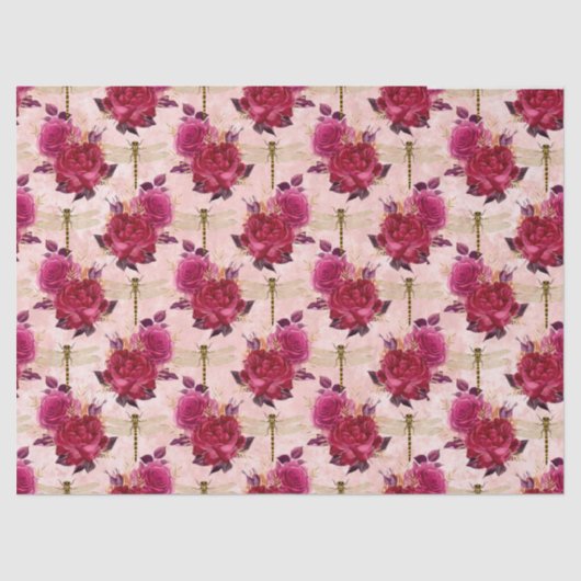 Rozen en libellen (Design 3) Tissuepapier (Voorkant)
