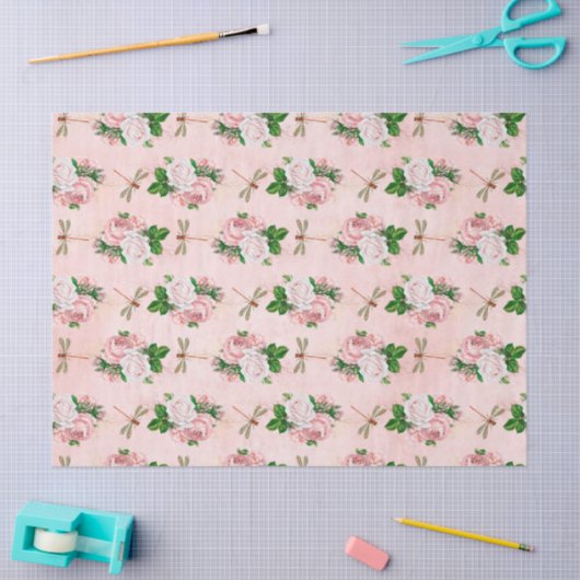 Rozen en libellen (ontwerp 2) tissuepapier (Craft)