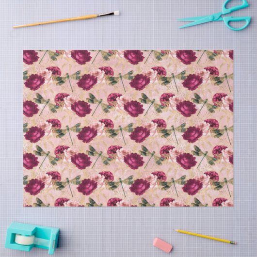 Rozen en libellen (ontwerp 4) tissuepapier (Craft)