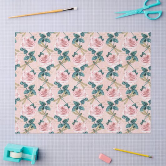 Rozen en libellen (ontwerp 6) tissuepapier (Craft)