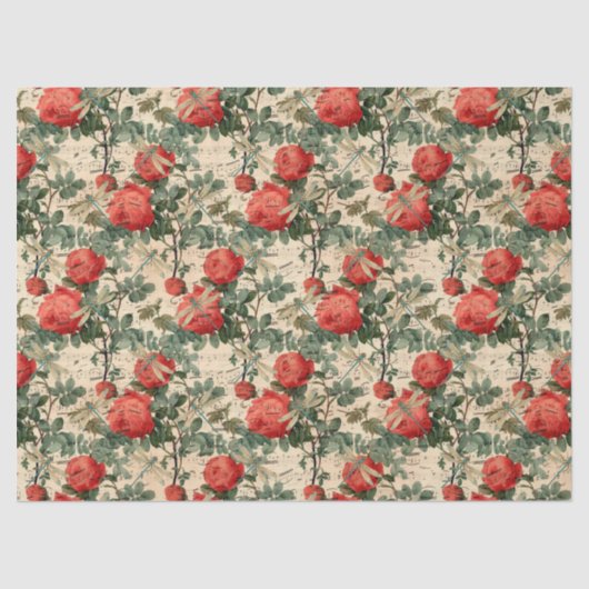 Rozen en libellen (ontwerp 9) tissuepapier (Voorkant)