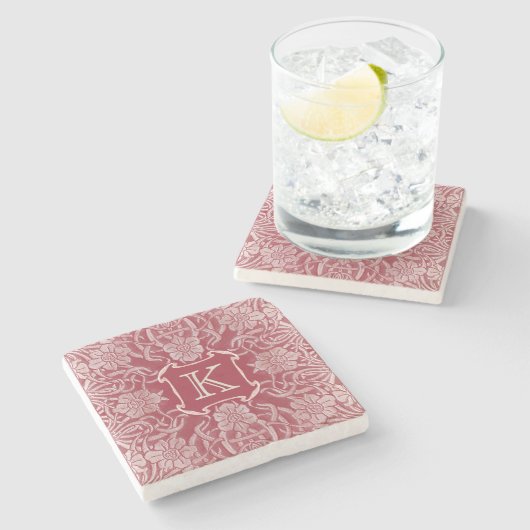 Rozen en lielie in het rode monogram Stenen Onderzetter (Zijkant)