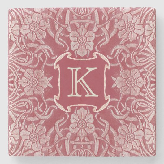  Rozen en lielie in het rode monogram Stenen Onderzetter (Voorkant)