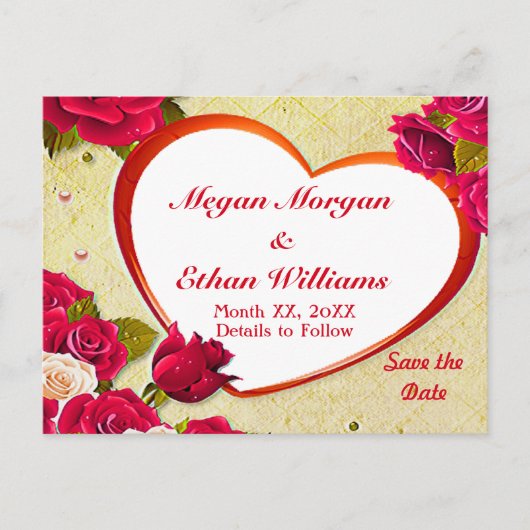 Rozen en Lijst hart opslaan Briefkaart datum (Voorkant)