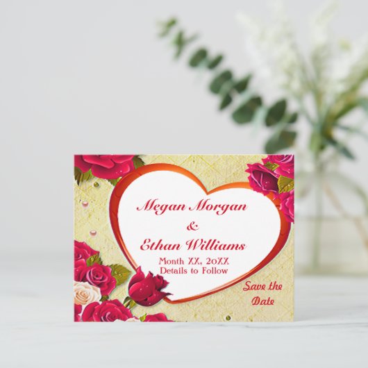 Rozen en Lijst hart opslaan Briefkaart datum (Staand voorkant)