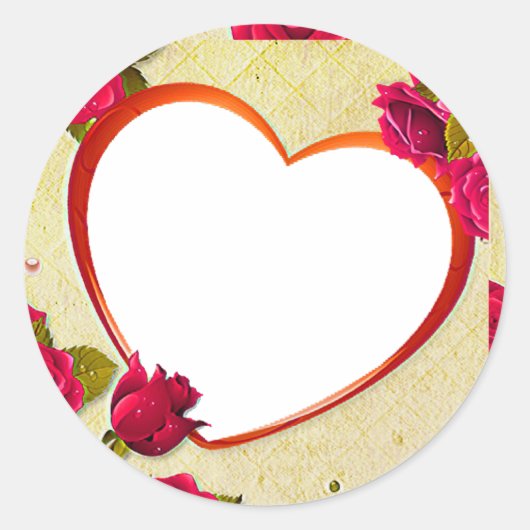 Rozen en Lijst hart Voeg je foto toe Ronde Sticker (Voorkant)