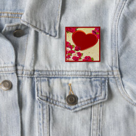 Rozen en Lijst hart Voeg je foto toe Vierkante Button 5,1 Cm