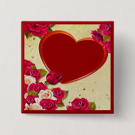 Rozen en Lijst hart Voeg je foto toe Vierkante Button 5,1 Cm