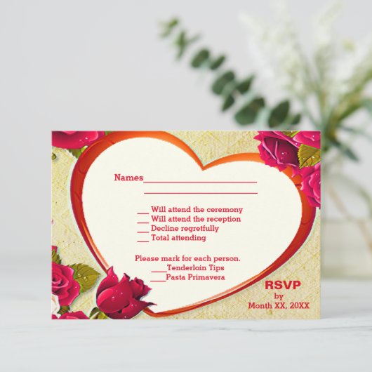 Rozen en Lijst van hart RSVP en menu-Briefkaart (Staand voorkant)