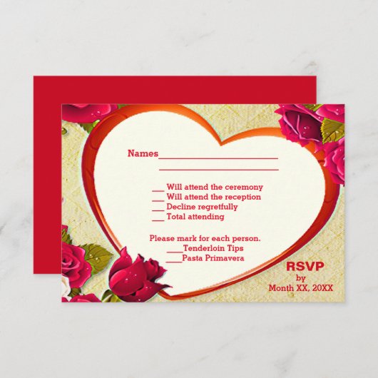 Rozen en Lijst van hart RSVP en menu-Briefkaart (Voorkant / Achterkant)