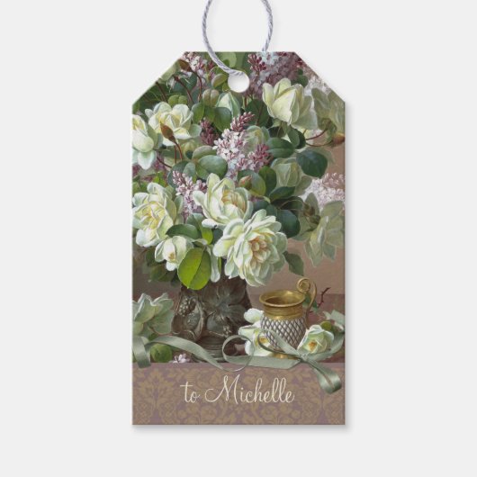 Rozen en lilacs CC0174 De Longpré Flowers Cadeaulabel (Voorkant)