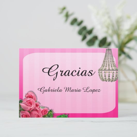 Rozen en luchters Quinceanera Hartelijk dank Bedankkaart (Staand voorkant)