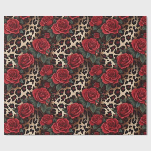 Rozen en luipaardprint cadeaupapier (Vlak)
