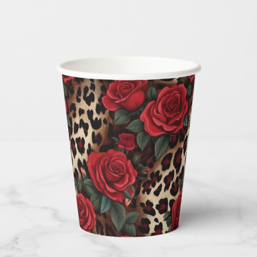 Rozen en luipaardprint papieren bekers (Achterkant)