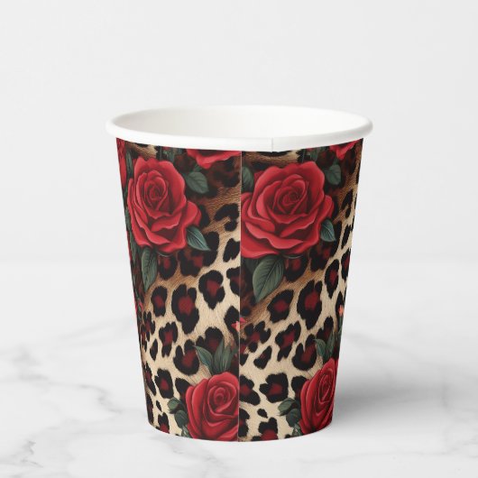 Rozen en luipaardprint papieren bekers (Rechts)
