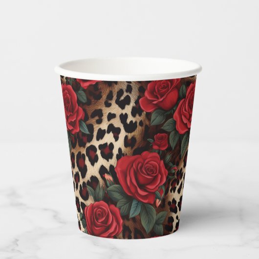 Rozen en luipaardprint papieren bekers (Voorkant)