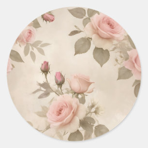Rozen en madeliefjes op beige achtergrond Ronde Sticker