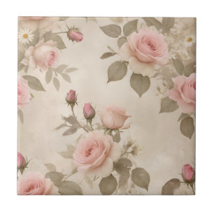 Rozen en madeliefjes op beige achtergrond Tegeltje