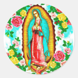 ROZEN EN MADONNA VAN GUADALUPE.ART DESIGN RONDE STICKER