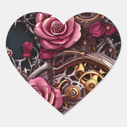  Rozen en Metal Gears Steampunk Hart Sticker (Voorkant)