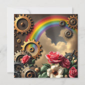 Rozen en Metal LGBTQ Steampunk Huwelijksuitnodigin Kaart (Achterkant)