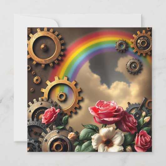 Rozen en Metal LGBTQ Steampunk Huwelijksuitnodigin Kaart (Achterkant)