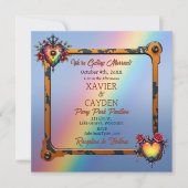 Rozen en Metal LGBTQ Steampunk Huwelijksuitnodigin Kaart (Voorkant)