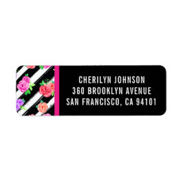 Rozen en moderne Stripes Return-adreslabel bewerke Etiket