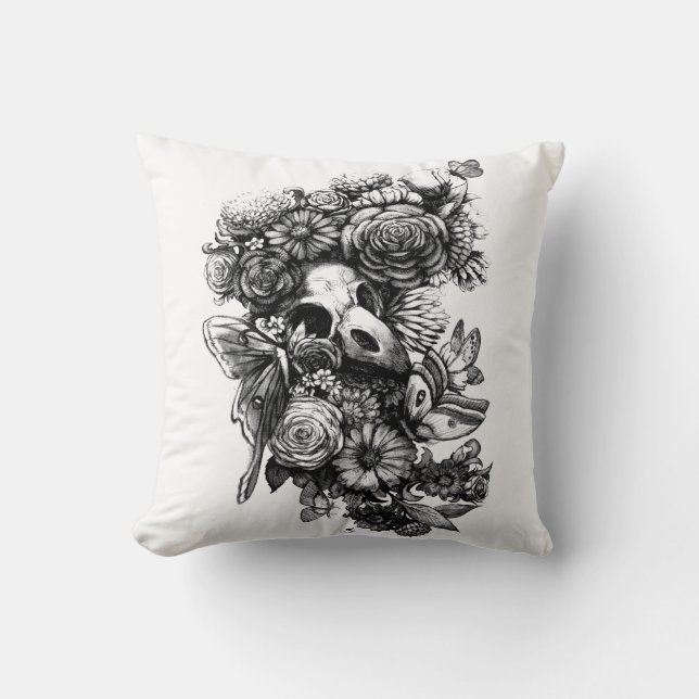 Rozen en molen - zwart kussen (Voorkant)