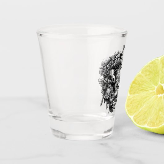 Rozen en molen - zwart monogram shot glas (Links)