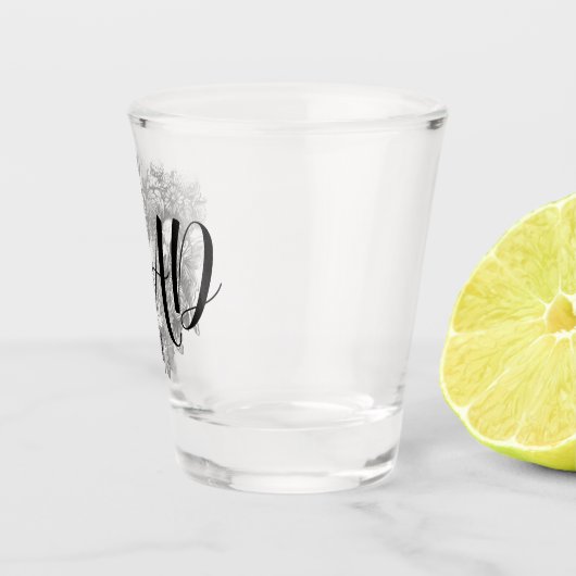 Rozen en molen - zwart monogram shot glas (Rechts)