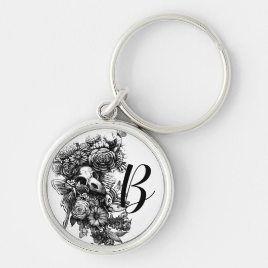 Rozen en molen - zwart monogram sleutelhanger (Voorkant)