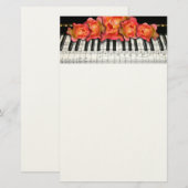 Rozen en Muzieknoten van pianotoetsenborden Briefpapier (Voorkant / Achterkant)