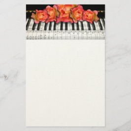 Rozen en Muzieknoten van pianotoetsenborden Briefpapier