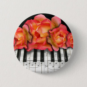 Rozen en Muzieknoten van pianotoetsenborden Ronde Button 5,7 Cm