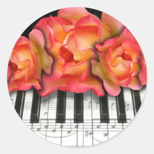 Rozen en Muzieknoten van pianotoetsenborden Ronde Sticker