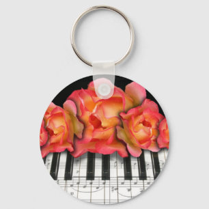 Rozen en Muzieknoten van pianotoetsenborden Sleutelhanger