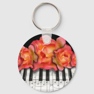 Rozen en Muzieknoten van pianotoetsenborden Sleutelhanger
