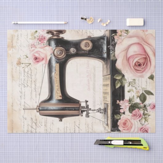 Rozen en naaien Ephemera Pattern Tissuepapier (Craft)