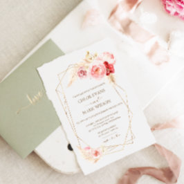 Rozen en Pampas Grass Gold Lijst Wedding Kaart