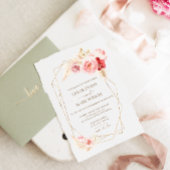 Rozen en Pampas Grass Gold Lijst Wedding Kaart