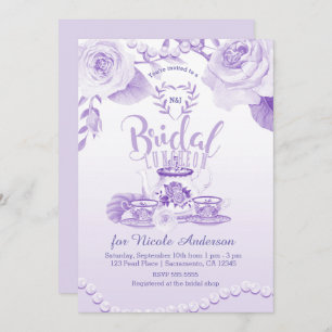 Rozen en parels Elegant Paars Bridal Luncheon Tea Kaart